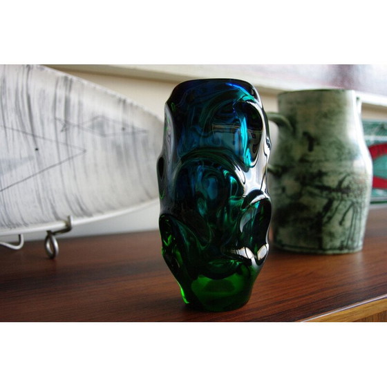 Image 1 of Vintage-Vase aus blauem Glas von Pavel Hlava