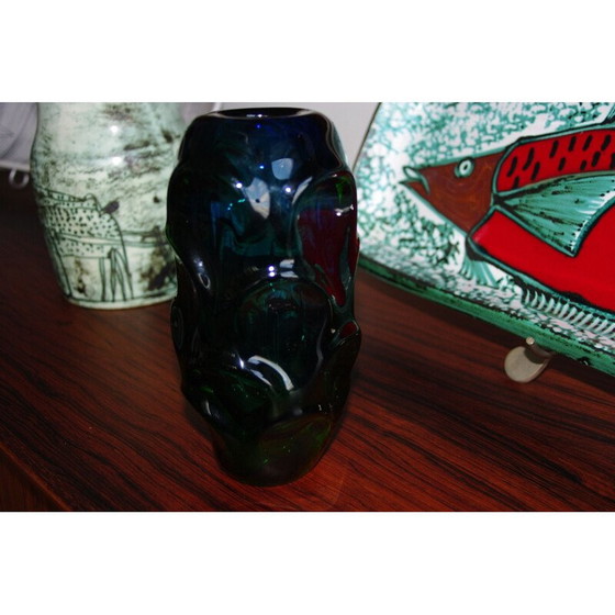Image 1 of Vintage-Vase aus blauem Glas von Pavel Hlava