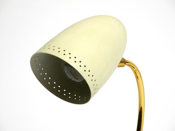 Image 1 of Paar schöne deutsche Mid Century Modern Tischlampen aus Messing mit Metallschirmen