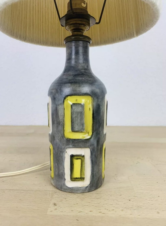 Image 1 of Keramiklampe 50er Jahre, Lampenschirm aus Wollstoff