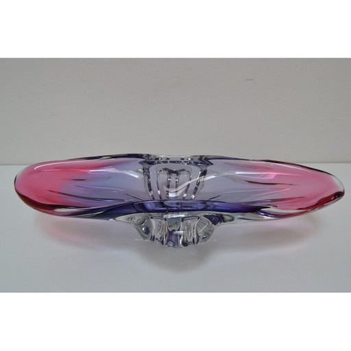 Längliches Kunstglas Schale von Josef Hospodka für Glasswork Chřibská, Tschechoslowakei 1960