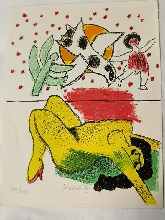 Image 1 of 1986 Corneille - Frau und Vogel: Der Tanz in der Sonne