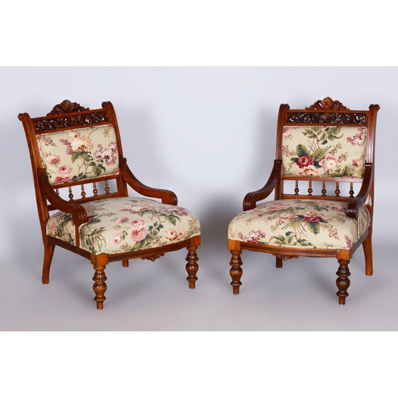 Image 1 of Alte Sitzgarnitur aus Buche und Nussbaum, Tschechoslowakei 1890