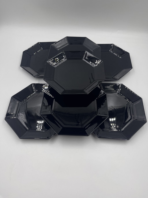 Set Von 7 Flachen Tellern Schwarz Arcoroc