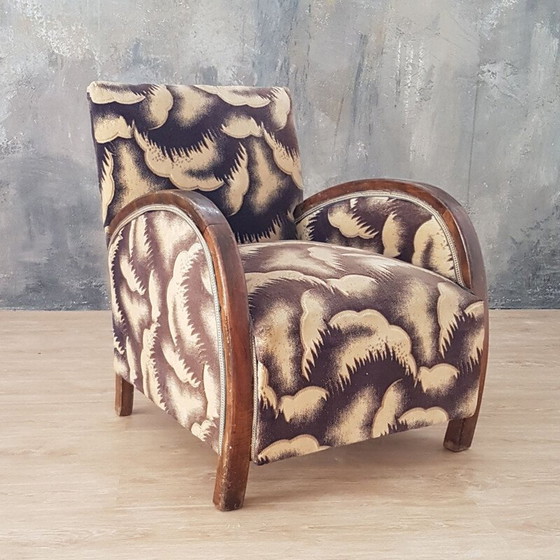 Image 1 of Vintage Art Deco Holz und Velours Lounge Sessel, Französisch 1930s
