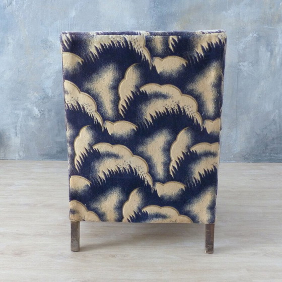 Image 1 of Vintage Art Deco Holz und Velours Lounge Sessel, Französisch 1930s