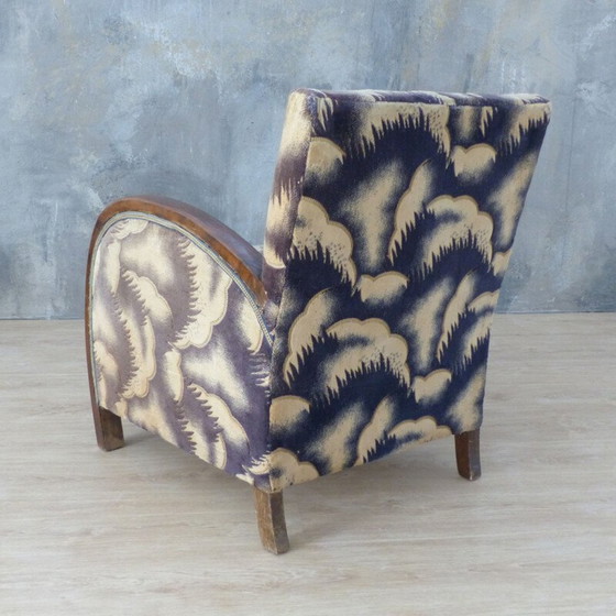 Image 1 of Vintage Art Deco Holz und Velours Lounge Sessel, Französisch 1930s