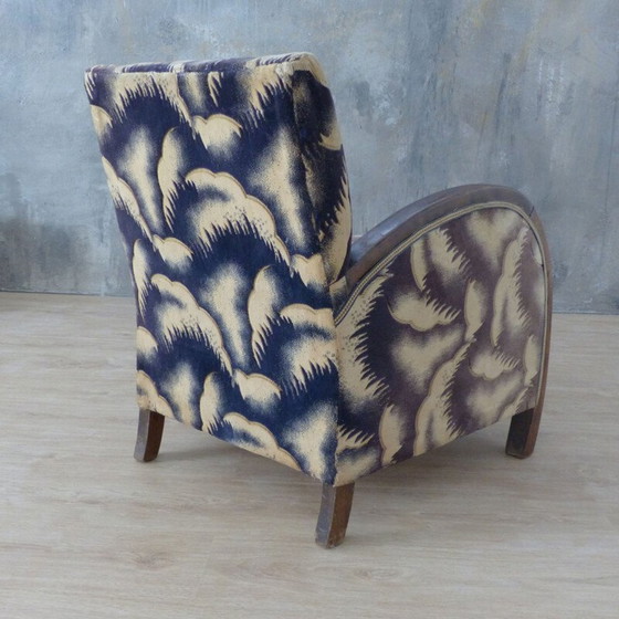Image 1 of Vintage Art Deco Holz und Velours Lounge Sessel, Französisch 1930s
