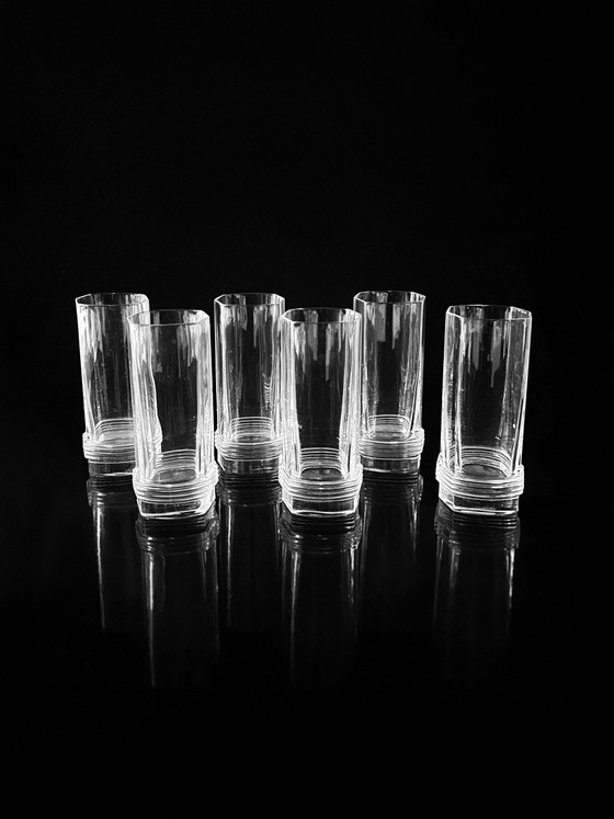 Image 1 of 6 Vintage Christian Dior Trink Kristall Gläser 80Er Art Deco Revival Longdrink Wasser
