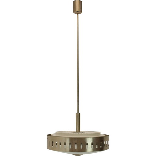 Mid Century Pendelleuchte aus Glas und Metall, Deutschland 1969