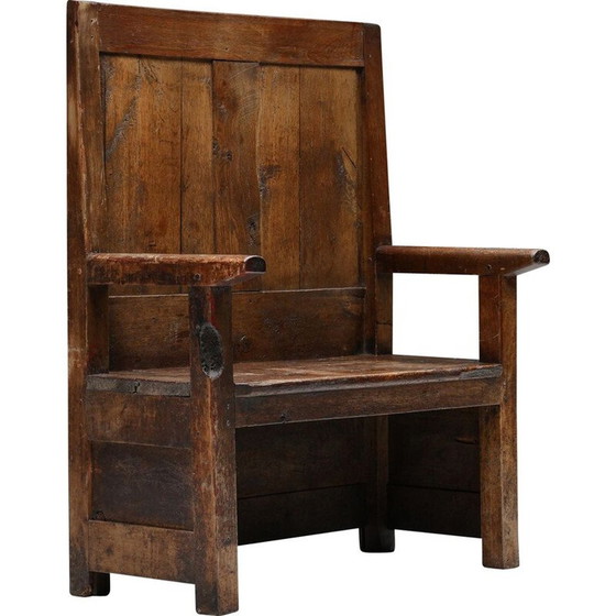 Image 1 of Vintage hohe Rückenlehne hölzerne Wabi-Sabi Pray Bank, 1880er Jahre