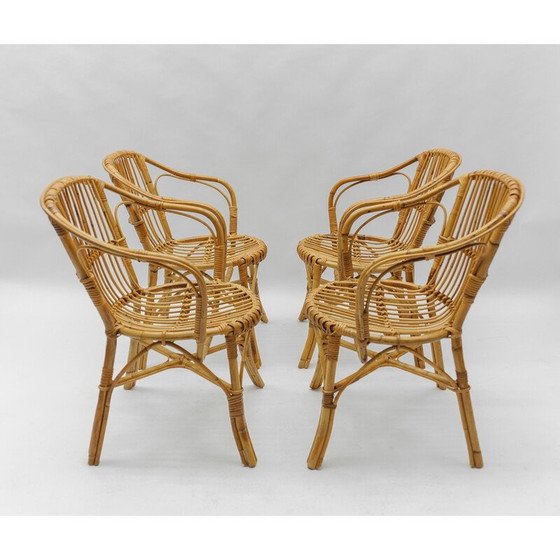 Image 1 of Satz von 4 Rattansesseln im Vintage-Stil, Italien 1960