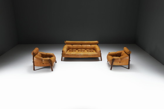 Image 1 of Atemberaubende Mp-81 Lounge Set in Cognac Leder von Percival Lafer für Lafer S.A.