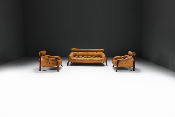 Image 1 of Atemberaubende Mp-81 Lounge Set in Cognac Leder von Percival Lafer für Lafer S.A.