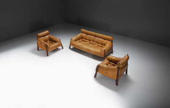 Image 1 of Atemberaubende Mp-81 Lounge Set in Cognac Leder von Percival Lafer für Lafer S.A.