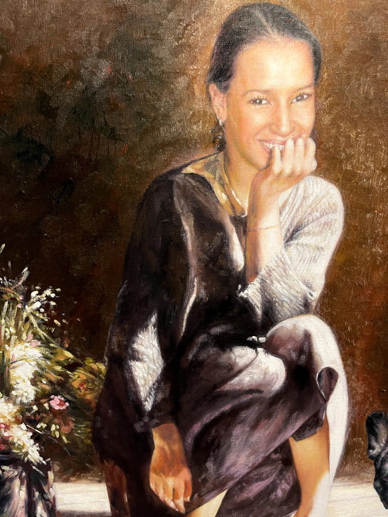 Image 1 of Lin Jin Chun – Mädchen mit französischer Bulldogge von