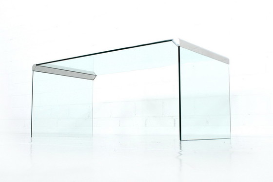 Image 1 of Gallotti & Radice T35 R Coffee Table Set, Satztische, Italien 1975, Edelstahl + Kristallglas