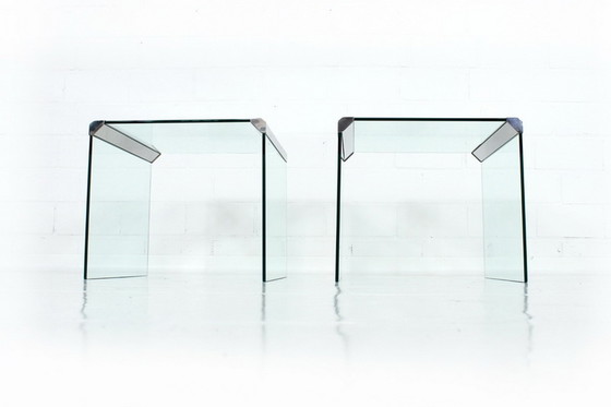 Image 1 of Gallotti & Radice T35 R Coffee Table Set, Satztische, Italien 1975, Edelstahl + Kristallglas