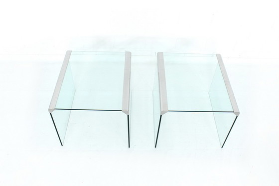 Image 1 of Gallotti & Radice T35 R Coffee Table Set, Satztische, Italien 1975, Edelstahl + Kristallglas
