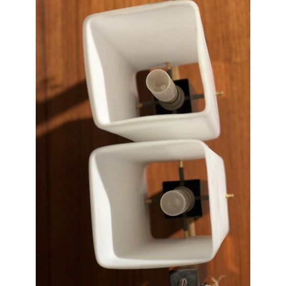 Image 1 of Ein Paar Vintage-Wandleuchten aus Metall und Opalin von Arlus, 1950