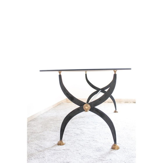 Image 1 of Vintage Tisch aus Schmiedeeisen mit schwarz lackiertem Glas, Italien 1970