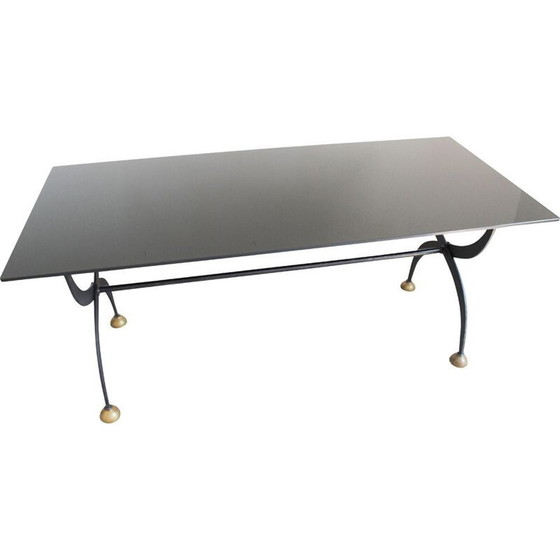 Image 1 of Vintage Tisch aus Schmiedeeisen mit schwarz lackiertem Glas, Italien 1970