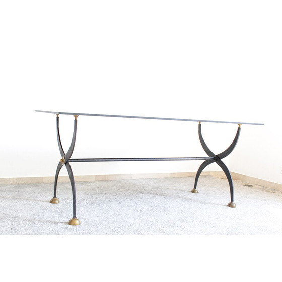 Image 1 of Vintage Tisch aus Schmiedeeisen mit schwarz lackiertem Glas, Italien 1970