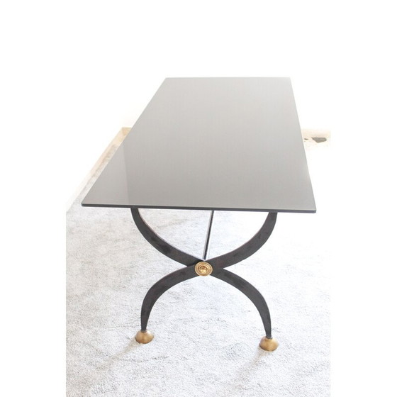 Image 1 of Vintage Tisch aus Schmiedeeisen mit schwarz lackiertem Glas, Italien 1970