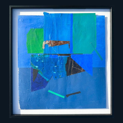 Vintage-Malerei, die Decoupage und Collage kombiniert, 1960