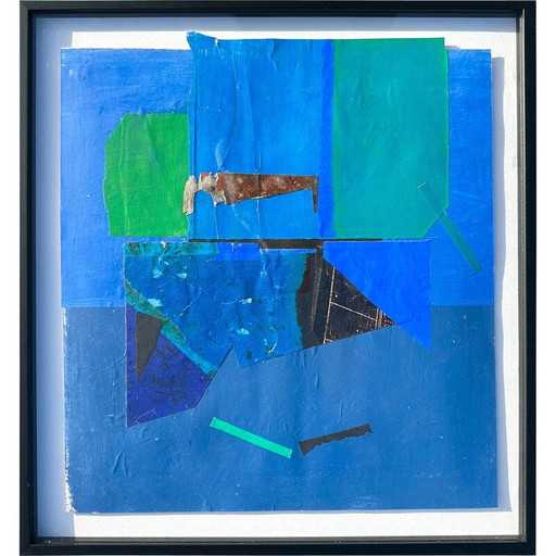 Vintage-Malerei, die Decoupage und Collage kombiniert, 1960