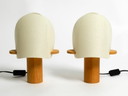 Zwei charmante minimalistische Tischlampen aus Eichenholz mit Lunopal-Schirmen von Domus | 1980s