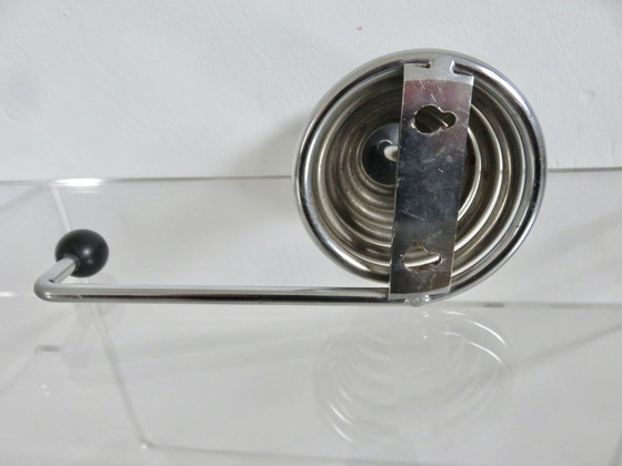 Image 1 of Wandgarderobe "Streamline", Feder Aus Verchromtem Metall Und Schwarz Lackiertem Holz, 1970