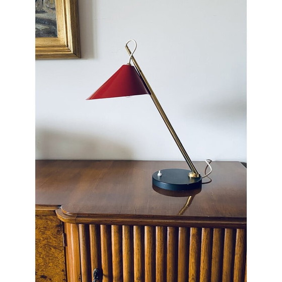 Image 1 of Mid Century rote Tischlampe, Italien 1960er Jahre