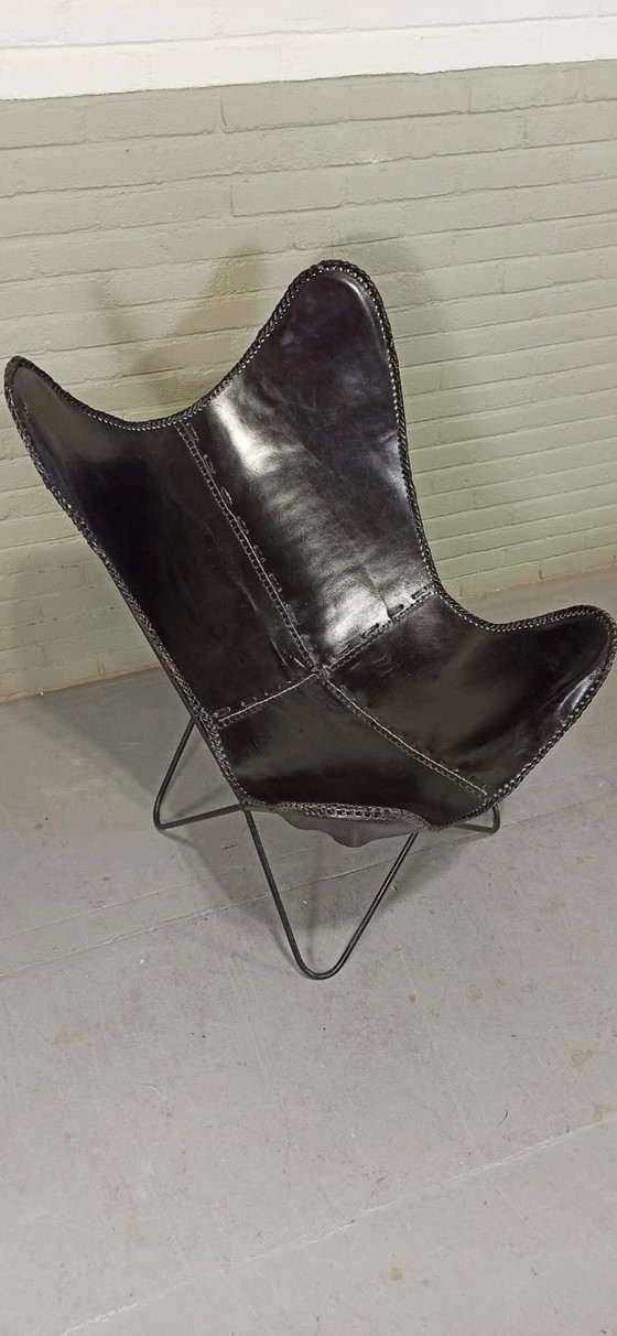 Image 1 of Schmetterlingssessel aus schwarzem Leder