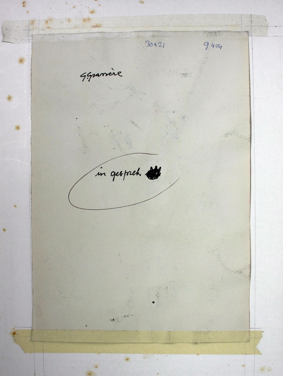 Gérard Grassère, farbige Federzeichnung - Mann mit Vogel (\, image size:963x1280