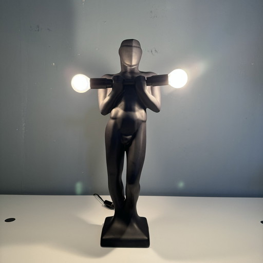 Art Deco Keramik Gewichtheber Lampe '80S