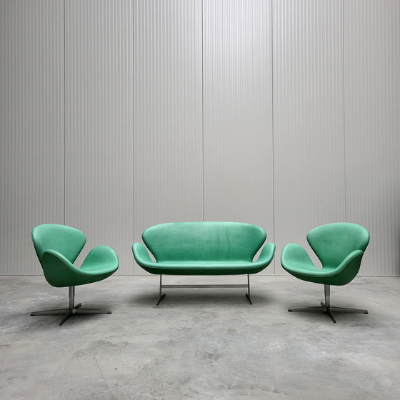 Image 1 of Swan Sofa & 2X Swan Chair By Fritz Hansen Elegance Mintgreen