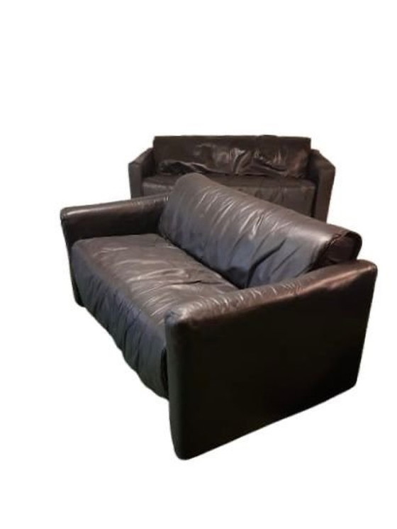 Image 1 of Leolux 'Pago Pago' Sofa-Set Schwarzes Leder | Schwarzes Leder