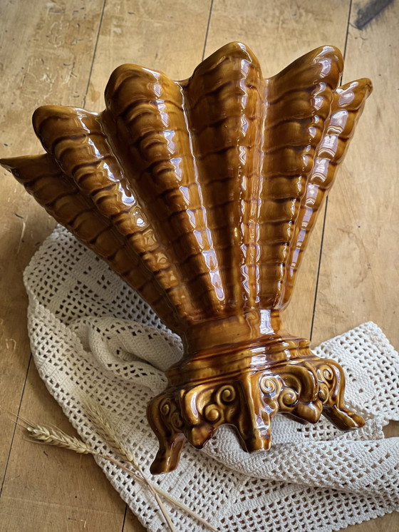 Image 1 of Vase, Topfuntersetzer Majolika-Stil Keramik Handwerk unter Rocaille-Dekor