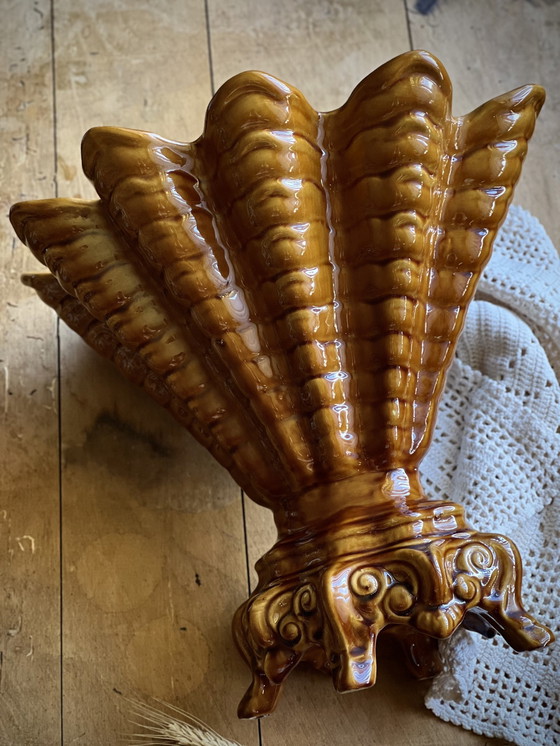 Image 1 of Vase, Topfuntersetzer Majolika-Stil Keramik Handwerk unter Rocaille-Dekor