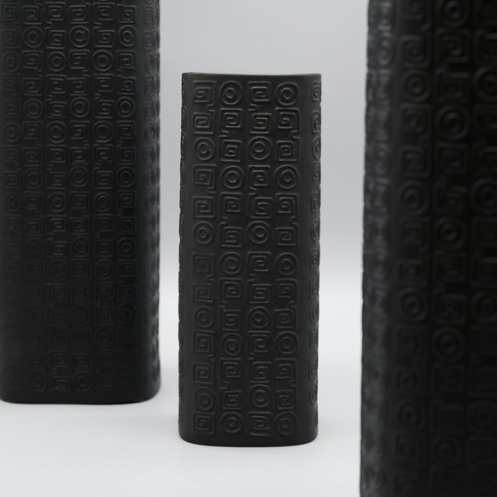 Image 1 of Cuno Fischer Rosenthal Studio-Linie Matte Porcelaine Noire Vase Trio 30+22+18 Cm