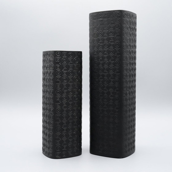 Image 1 of Cuno Fischer Rosenthal Studio-Linie Matte Porcelaine Noire Vase Trio 30+22+18 Cm