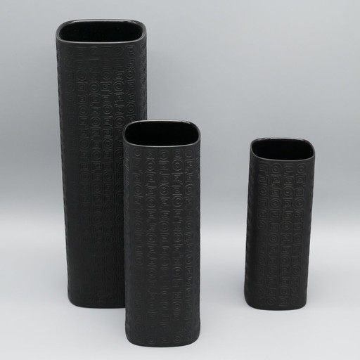 Cuno Fischer Rosenthal Studio-Linie Matte Porcelaine Noire Vase Trio 30+22+18 Cm