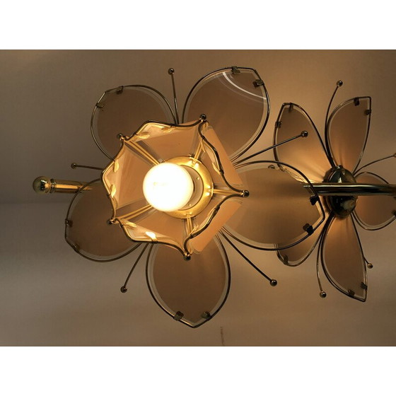Image 1 of Vintage Stehlampe aus Messing und Glas mit Lotusblume, 1970