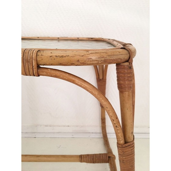 Image 1 of Vintage Couchtisch aus Rattan und Glas, Niederlande 1960