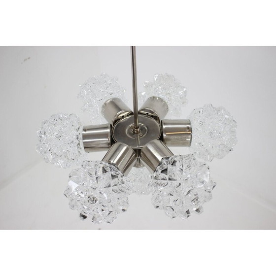 Image 1 of Vintage-Kronleuchter aus Glas und Stahl von Kamenický Šenov, Tschechoslowakei 1960