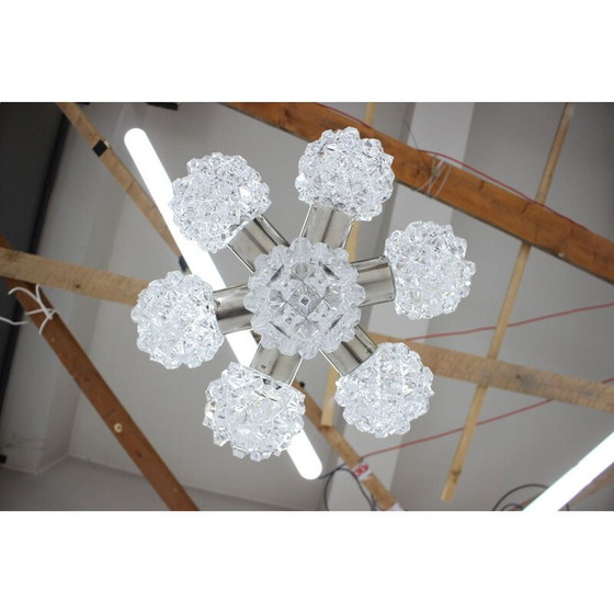 Image 1 of Vintage-Kronleuchter aus Glas und Stahl von Kamenický Šenov, Tschechoslowakei 1960