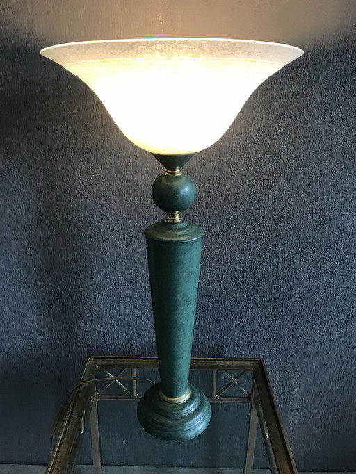 Art Deco Tischlampe mit Glasschirm