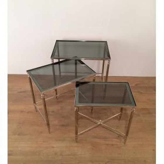 Image 1 of Satz von 3 Vintage-Nesting-Tischen vernickelt 1960er Jahre