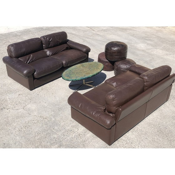 Image 1 of Paar 3-Sitzer-Sofas aus Vintage-Schokoladenleder von Tito Agnoli für Poltrona Frau, 1970